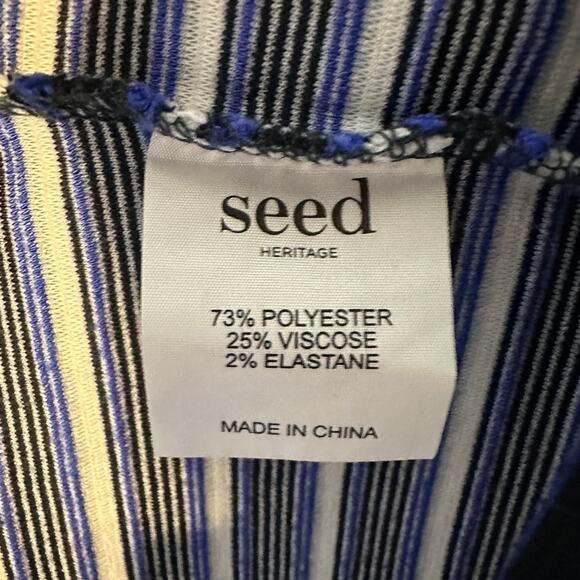 Seed Heritage XS Blue Black Stripe Ruffle Sleeve Shift Stretchy Women's Dress - Picture 6 of 6